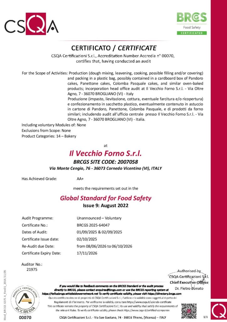 Cert BRCGS9 Il Vecchio Forno S.r.l. Cornedo 2025_compressed